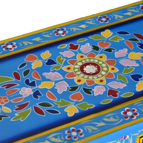 Бюфет с чекмеджета, мангово дърво масив, тюркоаз, ръчно рисуван