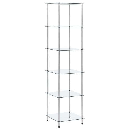 Етажерка с 6 рафта, прозрачна, 40x40x160 см, закалено стъкло