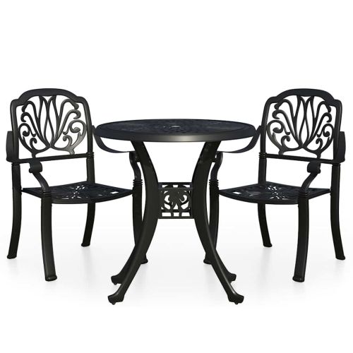 Бистро комплект, 3 части, лят алуминий, черен