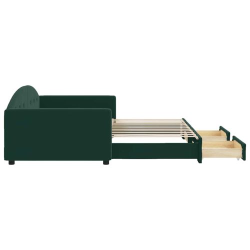 Канапе с изтеглящо легло и чекмеджета зелено 100x200 см кадифе