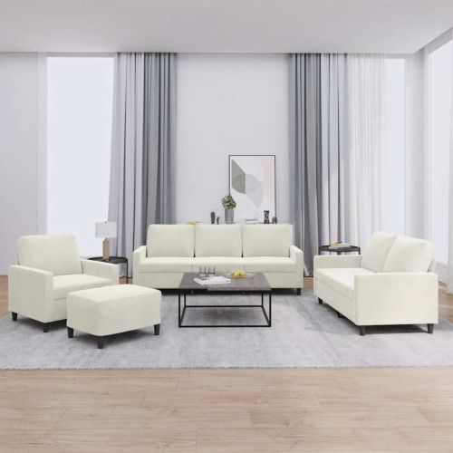 Комплект дивани от 4 части с възглавници, кремав, кадифе