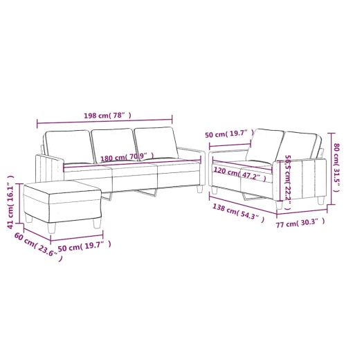 Комплект дивани от 3 части с възглавници, кремав, кадифе