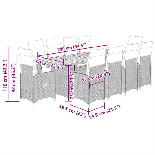 Градински бистро комплект с възглавници 11части черен полиратан