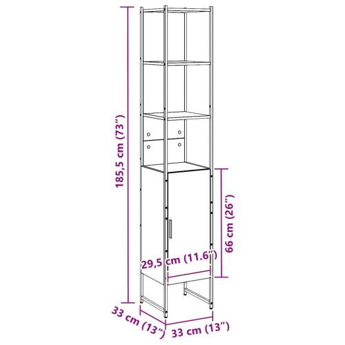 Шкаф за баня Черен дъб 33 x 33 x 185,5 см Инженерно дърво