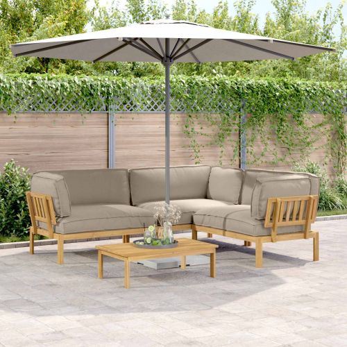 Комплект дивани Едноцветен 4 pcs Таупе Солидно акациево дърво