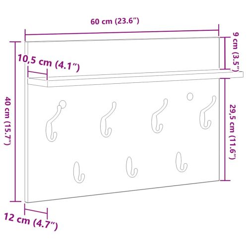 Стенен закачалка за палта с рафт Циментено сиво 60 x 40 x 12 cm