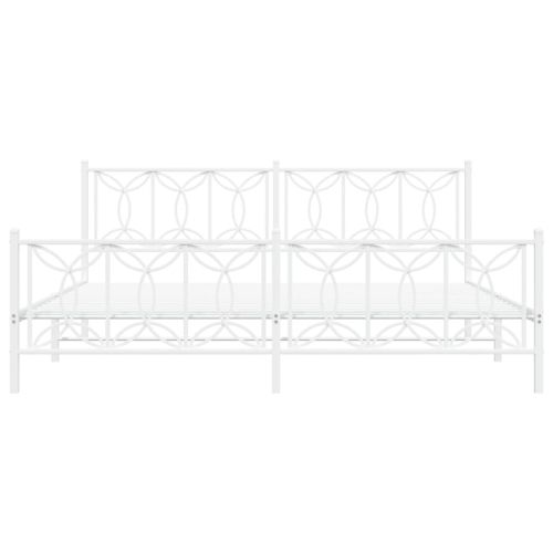 Метална рамка за легло с горна и долна табла, бяла, 200x200 см