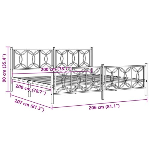 Метална рамка за легло с горна и долна табла, бяла, 200x200 см