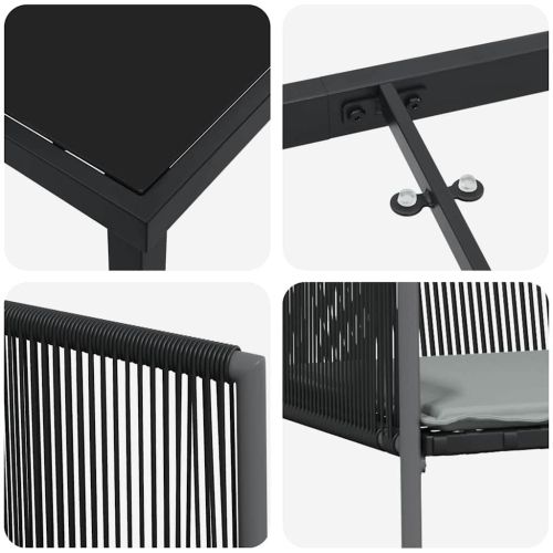 Комплект за хранене в градината 5 pcs Черно ПЕ ратан