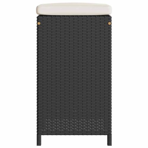 Градински бар табуретки с възглавници, 6 бр, черен полиратан