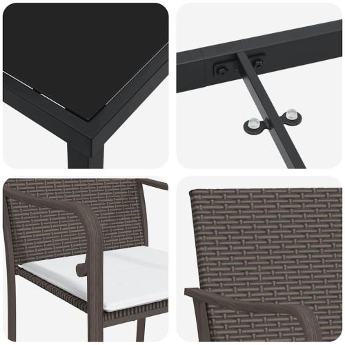 Комплект за хранене в градината 5 pcs Кафяв и черен ПЕ ратан