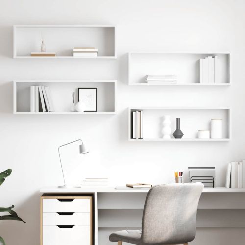 Стенни кубични рафтове 4 бр, бели, 80x15x26,5см инженерно дърво