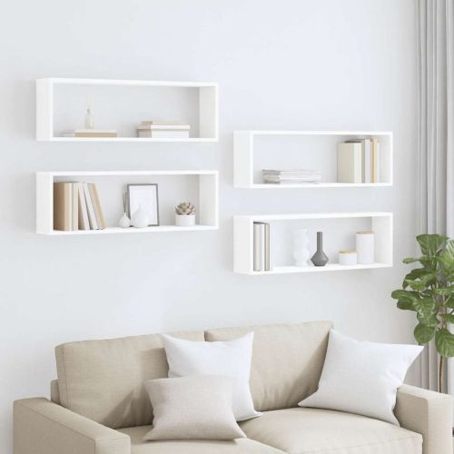 Стенни кубични рафтове 4 бр, бели, 80x15x26,5см инженерно дърво