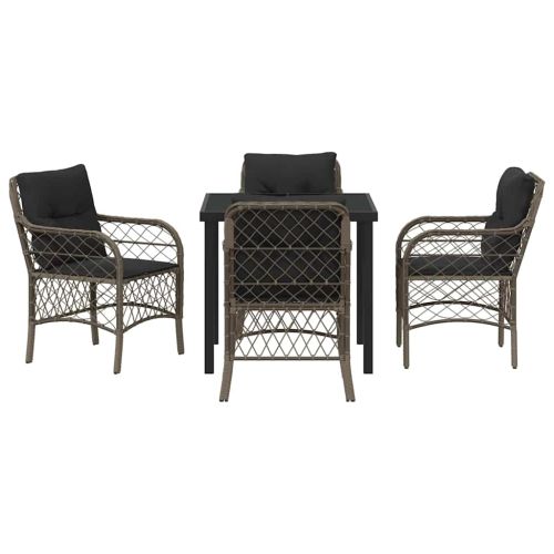 Комплект за хранене в градината 5 pcs Сив полиратан