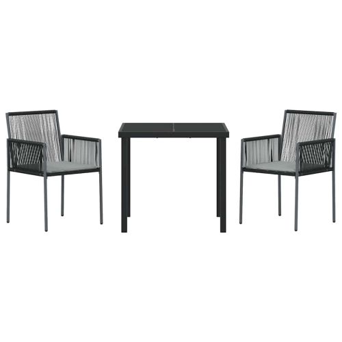 Комплект за хранене в градината 3 pcs Черно ПЕ ратан