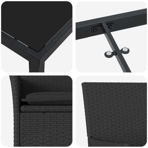 Комплект за хранене в градината 3 pcs Черно полиратан