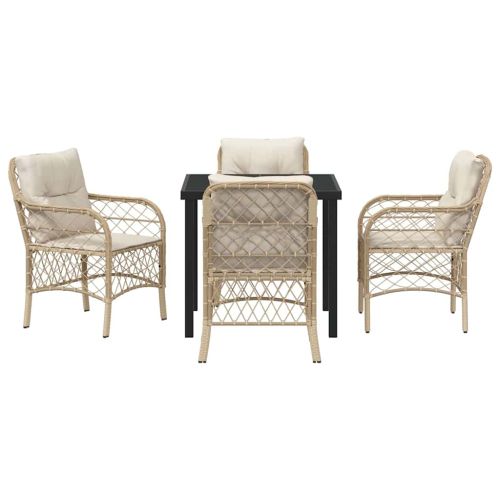 Комплект за хранене в градината 5 pcs Бежово полиратан