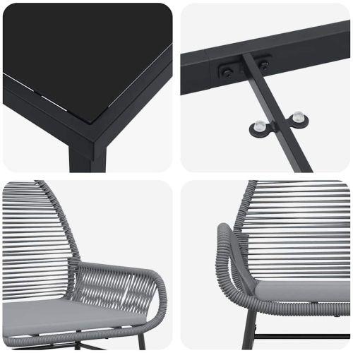 Комплект за хранене в градината 3 pcs Сив полиратан