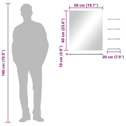 Стенно огледало с 5 рафта, сребристо, 50x60 см