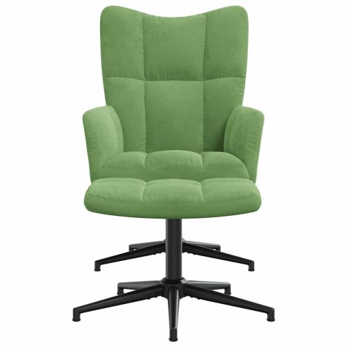 Релаксиращ стол с табуретка, светлозелен, кадифе