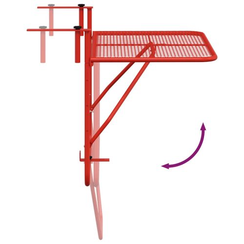 Балконска масичка, червена, 60x40 см, стомана