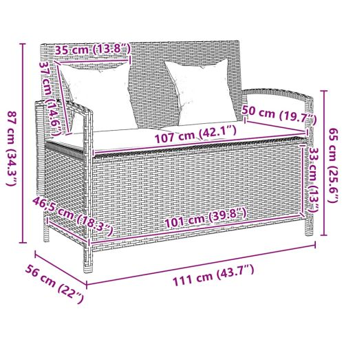 Градинска пейка за съхранение с възглавница Grey Poly Rattan
