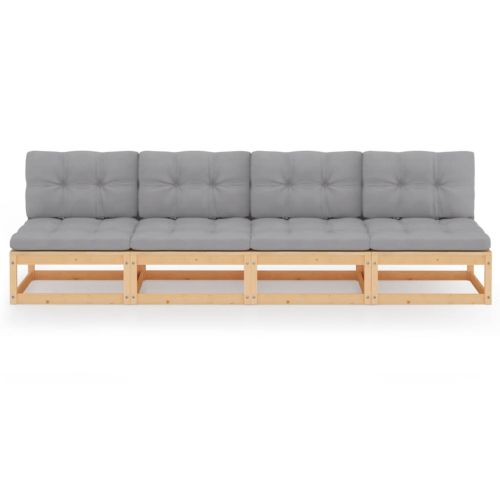 4-местен градински диван с възглавници, борово дърво масив