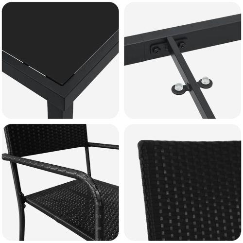 Комплект за хранене в градината 3 pcs Черно полиратан