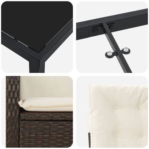 Комплект за хранене в градината 3 pcs Кафяво полиратан