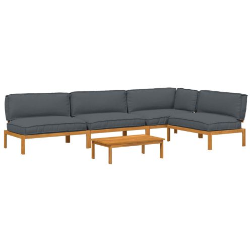 Комплект дивани 5 pcs Антрацит Солидно акациево дърво