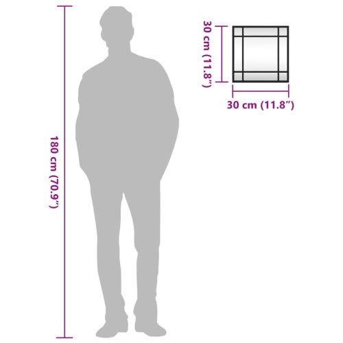 Стенно огледало, черно, 30x30 см, квадратно, желязо