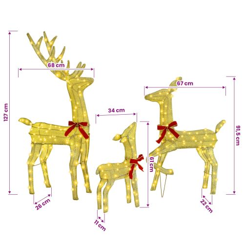 Семейство елени 3 pcs Топло бяло 68 x 26 x 127 см текстил