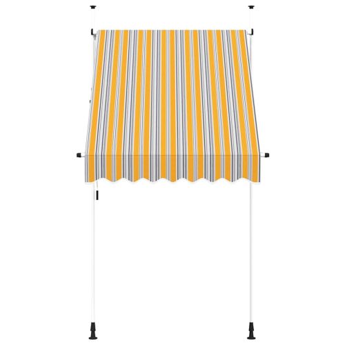 Ръчно прибиращ се сенник, 150 см, жълто-сини ивици