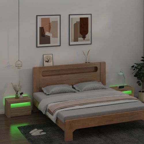 Нощни шкафчета, 2 бр, с LED, дъб сонома, 60x35x40 см