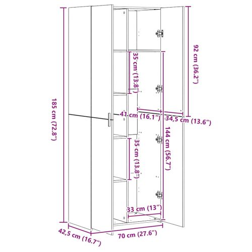 Висок шкаф, сив сонома, 70x42,5x185 см, инженерно дърво