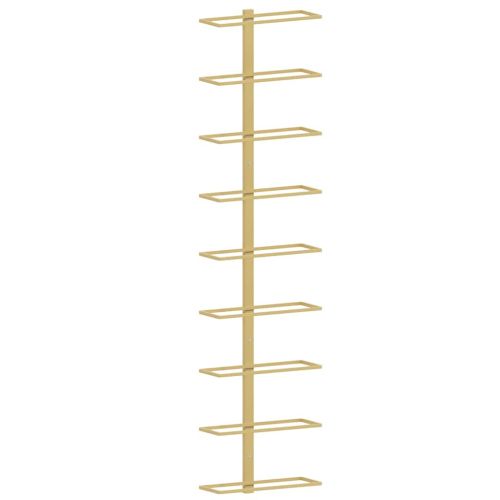 Стойка за вино за 9 бутилки, стенен монтаж, златиста, желязо