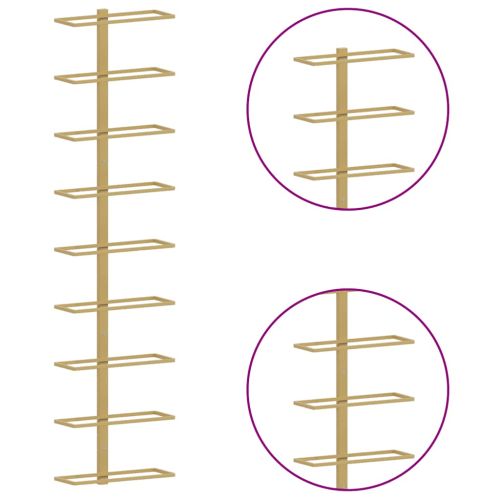 Стойка за вино за 9 бутилки, стенен монтаж, златиста, желязо