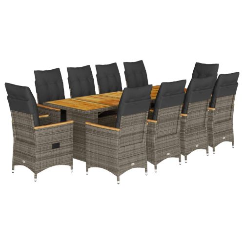 Градински бистро комплект с възглавници 11 части сив полиратан