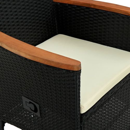 Градински трапезен комплект, 7 части, полиратан, акация, черен