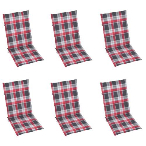 Градински столове, 6 бр, възглавници на червено каре, тик масив