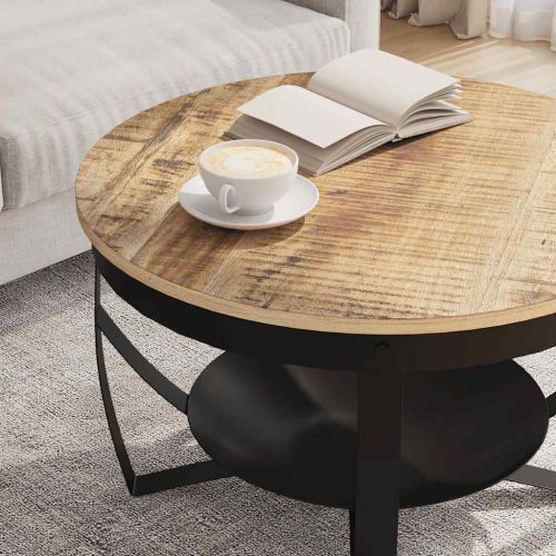 Маса за кафе, Ø68x43 см, грубо мангово дърво