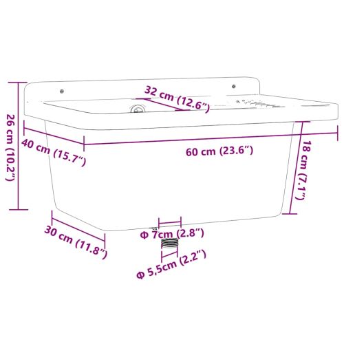 Универсална мивка за стенен монтаж, бяла, 60x40x28 см, смола
