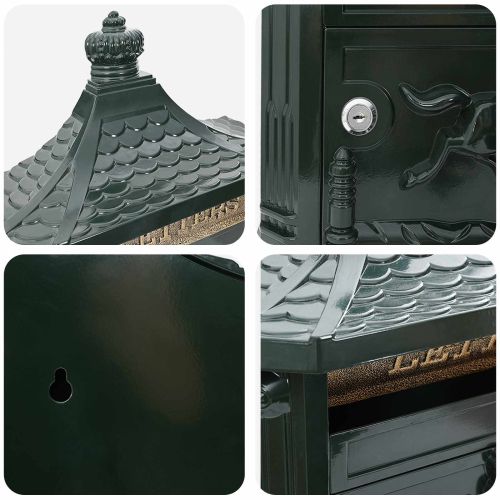 Стенно монтирана пощенска кутия с врата Зелен 40,5 x 16 x 45 см