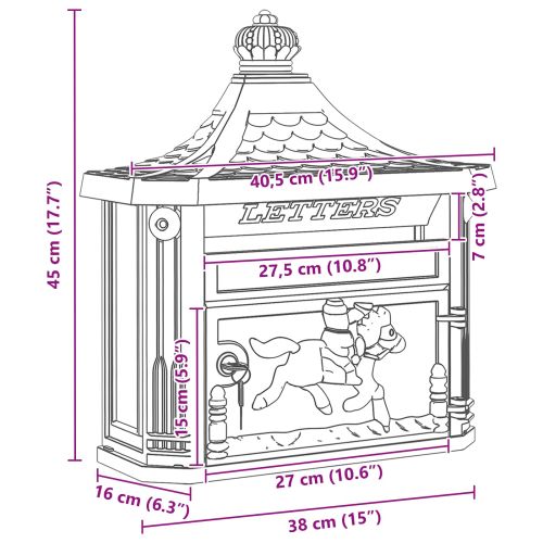 Стенно монтирана пощенска кутия с врата Зелен 40,5 x 16 x 45 см