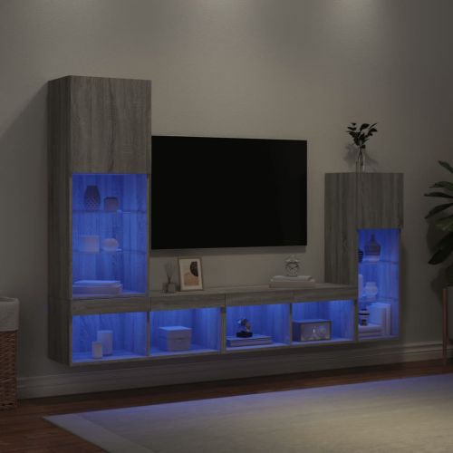 ТВ стенни модули с LED, 4 части, сив сонома, инженерно дърво