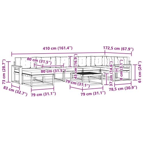 Комплект дивани за открито 8 pcs Натурален и Крема