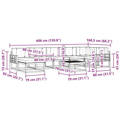 Комплект дивани за открито 8 pcs Натурален и Антрацит