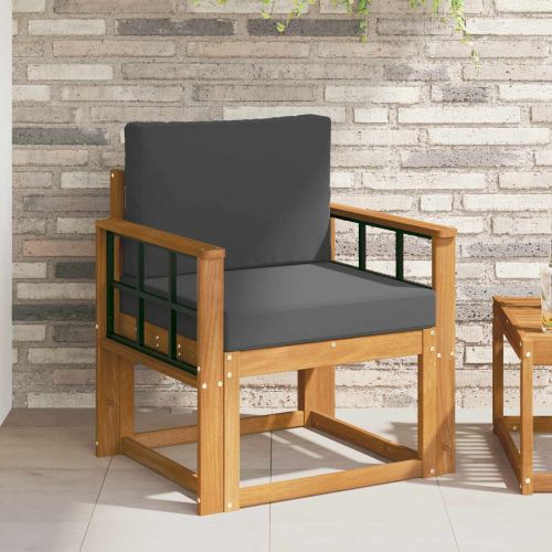 Външен диван Солидно акациево дърво и полиестер Естествен