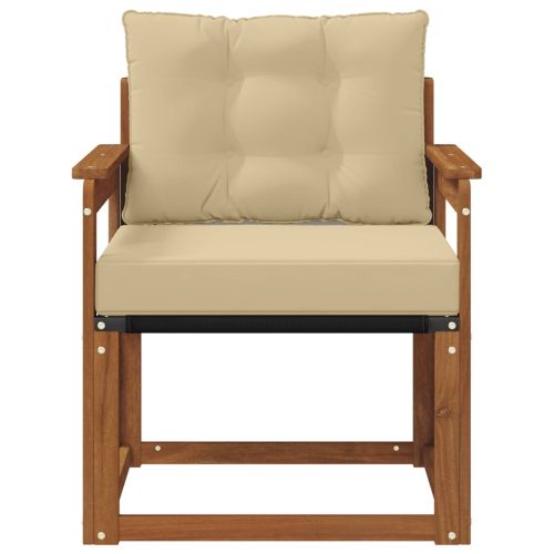 Външен диван Солидно акациево дърво и текстилена Естествен