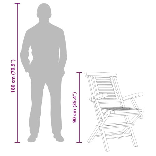 Сгъваеми градински столове, 2 бр, 56x63x90 см, тик масив